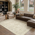 Vintage Area Rug 8x10 Beige Washable Living Room Large Carpet Non Slip Bedroom Indoor Office Low Pile Traditional Distressed Retro Accent Rug for Dining Room