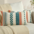 FUTEI Teal Decorative Throw Pillow Covers 12x20 Inch Set of 2, Soft Tufted Striped Textured Accent Pillow Case,Boho Pillows for Couch Decor