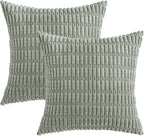 MIULEE Pack of 2 Spring Corduroy Decorative Throw Pillow Covers 16x16 Inch Soft Boho Striped Pillow Covers Modern Farmhouse Home Decor for Summer Sofa Living Room Couch Bed Greyish Green