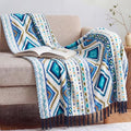 CASAAGUSTO Boho Throw Blanket - Blue and White Decorative Blankets with Tassel, Printed Flannel Bohemian Blanket for Chair, Bed, Sofa, Couch(50 * 60, Blue and White)