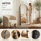 Antok 58" x19” Arched Full Length Floor Mirror, Black Aluminum Frame, Free Standing/Wall Mount/Leaning for Bedroom, Living Room, Dressing Room