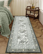 GarveeHome Provence Fog 2.5 x 8 Washable Kitchen Runner Rugs Non Slip Vintage Boho Cottage Long Rug for Hallways Bedroom Entryway Bathroom Mat with Rubber Back