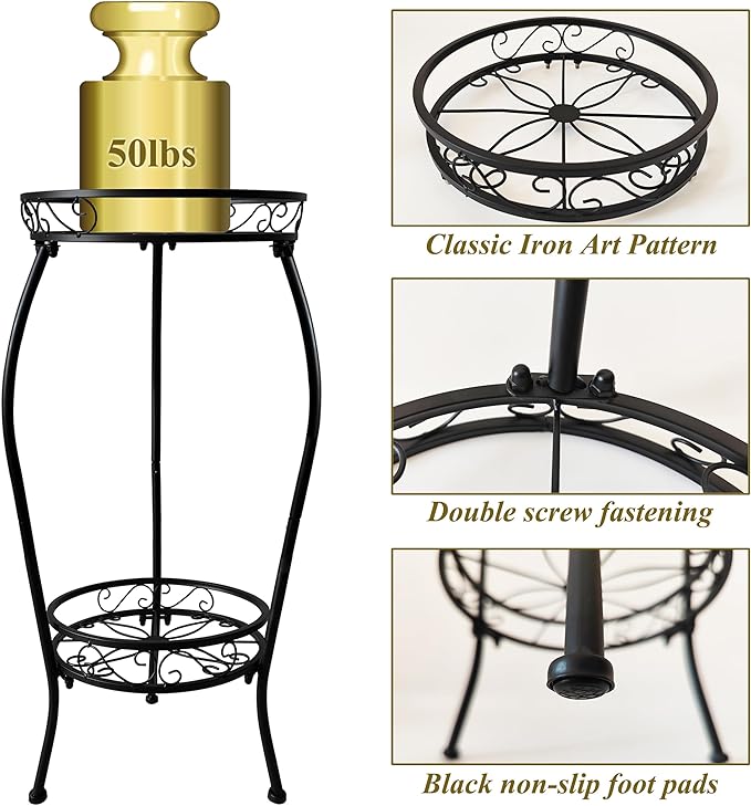 Metal Plant Stand 2 Tier Indoor Outdoor, 2 Pack Tall Flower Pot Shelf Rustproof Stable Heavy Duty Corner Stand, 28 inch Multiple Plant Display Rack for Living Room Patio Balcony Garden