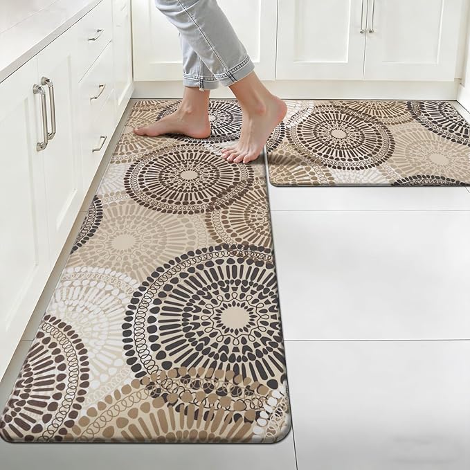 HEBE Cushioned Kitchen Mats for Floor Set of 2, Non Slip Anti Fatigue Kitchen Rugs and Mats, Floral Waterproof Comfort Foam Standing Mat Floor Carpet for Kitchen,Home Office,Sink,Laundry