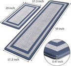 Mattitude Kitchen Mats Set of 2 Cushioned Rugs 0.47 inch Thick Anti-Fatigue Mats for Kitchen Floor,Waterproof Non-Slip Mats and Rugs Set for Office,Floor,Laundry 17.3"×29"+17.3"×59",Blue