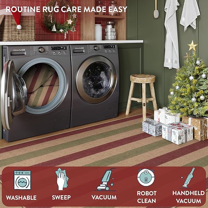 Lahome Christmas Outdoor Rug, 3x5 Christmas Decorations for Porch Entryway Front Door, Striped Plaid Decor Non Slip Non Shedding Red and Green Carpet for Foyer Patio
