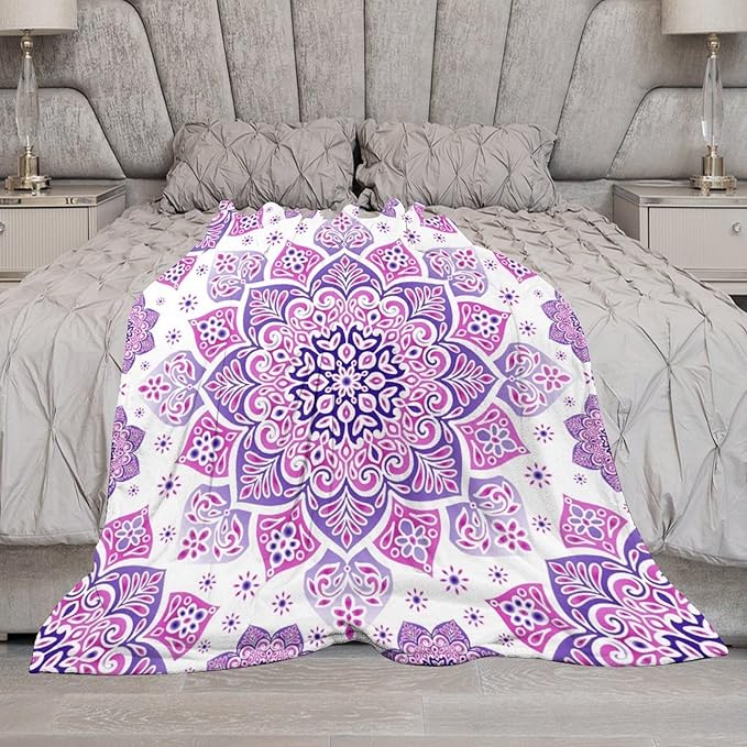 Boho Mandala Floral Throw Blanket Bohemian Hippie Flower Blanket for Sofa Bed Couch Chair Or Dorm 40"x50"