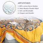 Snycler Boho 100% Cotton Throw Blanket, Decorative Muslin Boho Throw Blanket, Soft Cozy Colorful Bohemian Floral Reversible Blanket with Tassels for Chair Couch Bed Sofa Room Decor, 80x90 Inch
