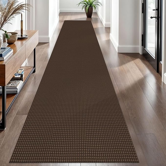 EARTHALL Woven Runner Rug 2.6x12 Ft Washable Runners for Hallways Extra Long Cotton Non Slip Rubber Backed Kitchen Runner Braided Indoor Floor Carpet for Entryway, Hall, Kitchen, Brown
