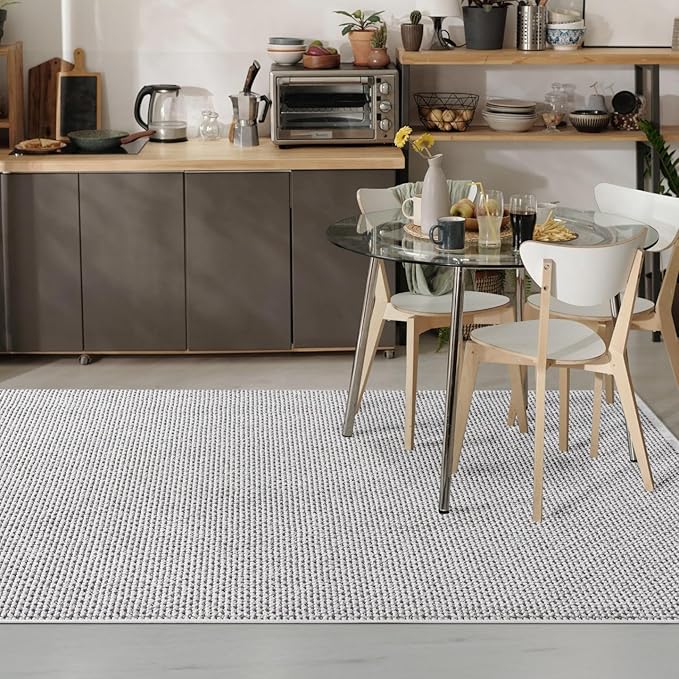 LUXE WEAVERS Solid Machine Woven White Dark Gray 5x7 Area Rug, Indoor Stain-Resistant Carpet