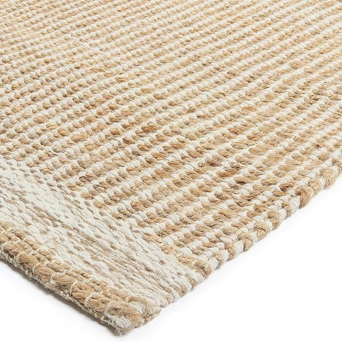 5' x 8' Jute & Wool Area Rug Handwoven Mini Check Pattern with 4-Inch Border – Natural Farmhouse Living Room, Dining & Bedroom Rug, Neutral Flatweave Indoor Décor (5' x 8')