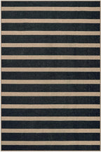 Lahome Elance Striped Easy Jute Area Rug 6x9, Outdoor Patio Rug Neutral Black Carpet for Living Room Classroom, Farmhouse Low Pile Non Slip Non Shedding Floor Carpet for Dining Room Office