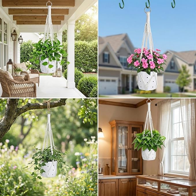 Macrame Plant Hangers, Modern Macrame Plant Hanger, Cotton Rope Hanging Planter for Indoor/Outdoor Balcony Home Decor (Planters/Plants Excluded)