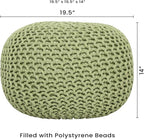 REDEARTH · Round Pouf Ottoman - Hand Knitted Cable Boho Poof Home Décor Pouffe Circular Footrest for Living Room - Nursery - Bedroom - Lounge 100% Cotton (19.5"x19.5"x14") - Kiwi, Set of 2