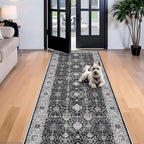 4x10 Washable Hallway Runner Rug: Oriental 10ft Extra Wide Ultra Soft Runners for Living Room Bedroom Stain Resistant Low Pile Carpet for Entryway Ktichen Thin Non Slip Bathroom Floor Mat(Black,4x10)