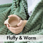 MIULEE Fleece Throw Blanket with Stripe Pattern 300GSM Super Soft Fuzzy Sage Green 3D Ribbed Jacquard Blanket for Couch Plush Warm Cozy Bed Blanket for Bed Sofa Chair Throw Size 50"x60"