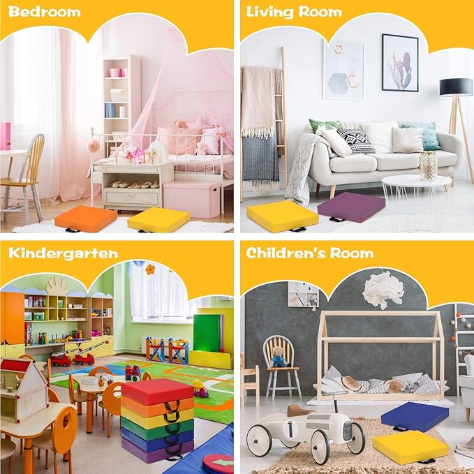 6 Pcs Square Floor Cushions for Kids, 15'' Soft Foam Floor Seating w/Handles, Colored Flexible Seating for Classroom Elementary, Story Time, Kindergarten, Daycare, Preschool & Nursery
