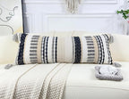 Chenille and Cotton Long Pillow for Bed, Striped Textured Boho Lumbar Throw Pillow Cover 14x36, Neutral Accent Decorative Extra Long Body Pillow Case for Couch, Sofa, Bedroom, Grey