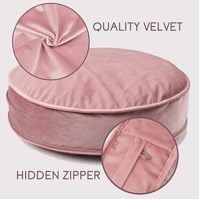 Round Floor Pillow Cover Velvet Throw Seating Pouf Yoga Meditation Cushion Plush Case Reading Room Decor Cover Only (19.7IN, Dusty Rose)
