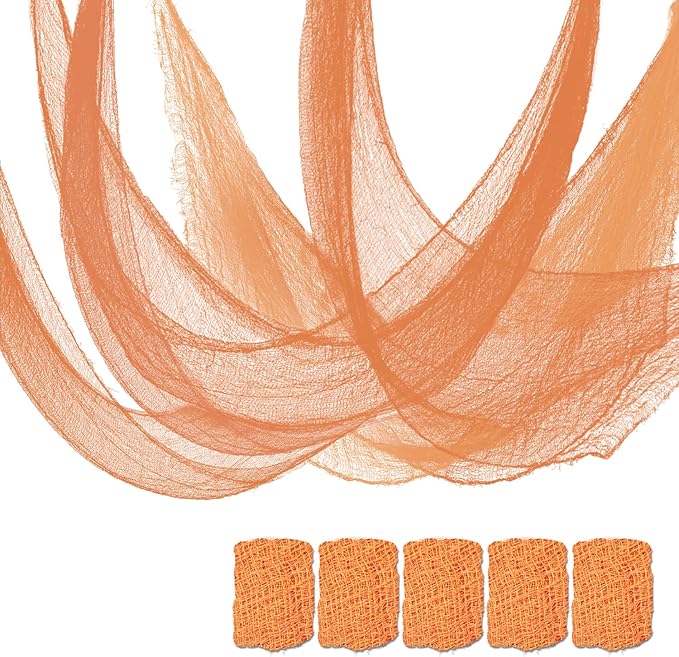 Set of 5 Halloween Creepy Gauze Cloth Decoration, Orange Scary Indoor Outdoor Halloween Gauze Tapestry Decor, Spooky Decorations for Home Wall Yard Haunted House Party Supplies, 72 x 30 inch
