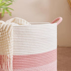 CLHMILY&Z Round Cotton Rope Storage Basket - 22x14.2 Inches - Cute Nursery Bin, Baby Toy Organizer, Pink Organizer for Home Decor, Multi-Purpose Home Tidy Solution
