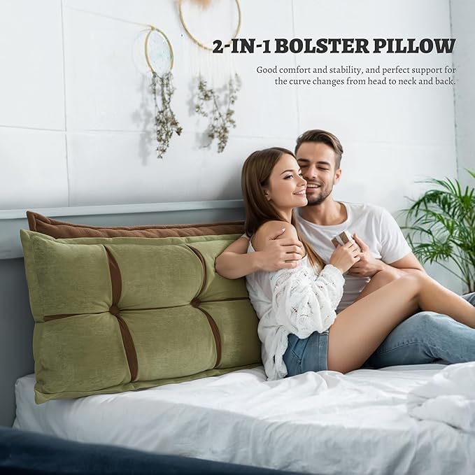 Johnear Headboard Backrest Set of 2 Pack Pillows for Daybed Couch Support Reading Pillows for Sitting in Bed Adult, Soft Chenille Green Wedge Pillow for Queen Bed Throw Pillow Bolster