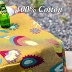 Snycler Boho Throw Blanket for Bed, 100% Organic Cotton Muslin Soft Throw-Yellow Boho Floral Farmhouse Rustic Spring Summer Fall Decor Blanket for Couch Sofa Quilt and Gift, 80" x 90"