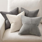 MIULEE Neutral Grey Decorative Throw Pillow Covers 20x20 Inch Set of 4 Modern Farmhouse Corduroy Cushion Cases Striped Patchwork Pillow Cases for Couch Sofa Bedroom Home Decor