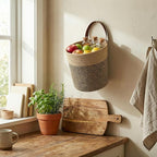 2-Pack Natural Jute Hanging Baskets 7 * 8inches, Round Woven Wall Decor & Storage Planter for Plant Decor and Home Organization,Walls Basket for Bedroom, Living Room, Bathroom,Boho Decor- Black Jute