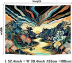 Dermijer Blacklight Forest Mountain Tapestry Sun Tapestry UV Reactive Retro Landscape Tapestries Black Light Watercolor Flower Trees Wall Art Tapestries Wall Hanging for Home Decor 52.4L x 39.4W
