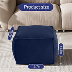 MeMoreCool Square Stuffed Pouf Ottoman Foot Rest, Corduroy Floor Pouf Foot Stool with Foam Chunk Filling, Soft Stuffed Ottoman Footrest for Living Room, Navy