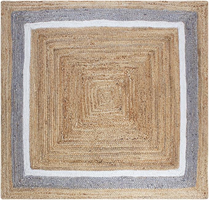 Heavy Material Hand Braided Jute 4x7 Natural Jute Beige Multi Geometric Design Hand Woven Rug Flatweave Area Carpet Indoor Outdoor Rugs for Kitchen Garden Yoga Mat