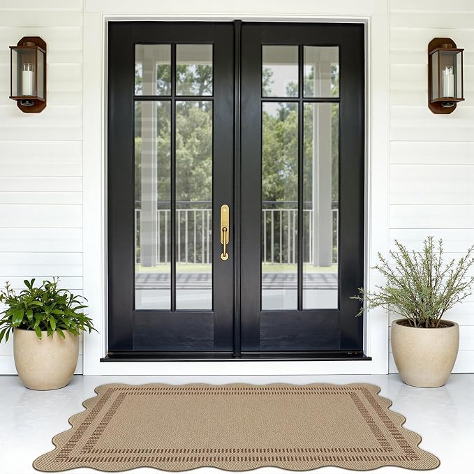 Modern Easy Jute Outdoor Patio Rug, 3x5 Washable Rugs for Entryway Office Farmhouse Classroom Carpet, Contemporary Non Slip Front Door Mat for Porch Guestroom Room Decor