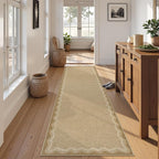 LIVEBOX Scalloped Washable 2x8 Kitchen Runner Rug, Easy Jute Geometric Tan Rug for Hallway Runner Entryway, Indoor Outdoor Non Slip Rugs Farmhouse Modern Carpet Door Mat for Porch Laundry Room