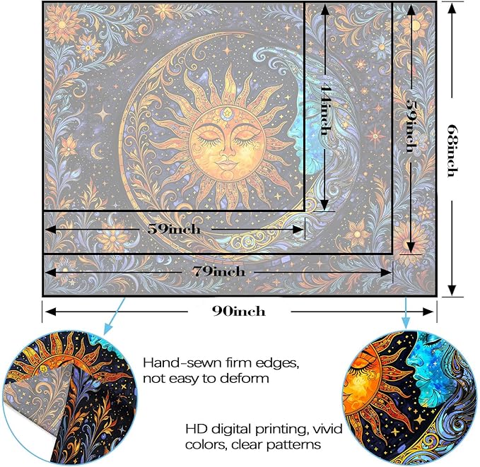 Spenlife Celestial Sun and Moon Tapestry Cosmic Tapestry for Bedroom Astral Tapestries Wall Hanging Bedroom Living Room Wall Art and Home Decor 60x80 Blue