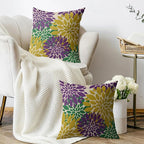 Mardi Gras Pillow Covers 18x18 18X18 Inch Set of 2, Purple Yellow Green Flower Holiday Dahlia Floral Print Decorative Throw Pillow Covers Outdoor Farmhouse Cushion Case for Couch Sofa Bed Decor