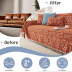 VClife Bohemian Couch Cover Sectional Sofa Cover Washable for L Shape Sofa, 1 PC Soft Chenille Couch Cover for 2 Cushion Couch - Boho Caramel White Jacquard Loveseat Slipcover for Couch Bed, 71"x 118"