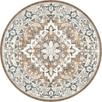 Lessymo 4FT Washable Round Area Rugs for Living Room, Non Slip Circle Rugs Low Pile Vintage Carpet for Bedroom, Dining Room, Nursery, Home Office, Brown Beige