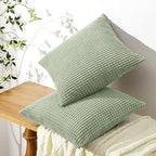 Softalker Throw Pillow Covers 20x20 Inch, Set of 2, Soft Corduroy Boho Stripe Decorative Pillow Cover, Couch Fluffy Pillow Cover for Farmhouse Home Decor Bed Living Room, Sage Green