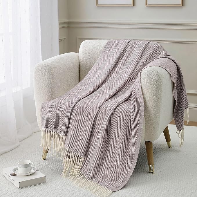 BOURINA Herringbone Throw Blanket,Soft Lightweight Cozy Throw for Bed Couch Decorative Blanket, Purple 50" x 60"