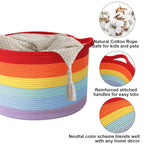 90L Large Blanket Basket,21.7"L x 21.7"W x 13.8"H Rope Woven Baskets with Handles, Toys Storage Bins,Laundry Basket Perfect for Living Room, Nursery,Bedroom,Home Organization,Rainbow