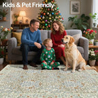 Vintage Beige Blue Living Room Rug, 5x7 Washable Area Rugs for Dining Room Under Table, Soft Low Pile Large Carpet Bedroom, Non-Slip Boho Floral (5 x 7 Beige Blue)