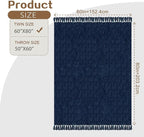 Chenille Throw Blanket for Couch with Tassels,60"X80" Soft Cozy Lightweight Knitted Boho Decorative Blankets for Bed and Sofa,Navy Blue