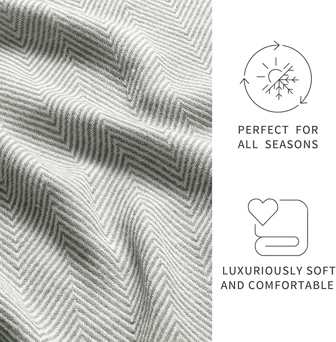BOURINA Herringbone Throw Blanket,Soft Lightweight Cozy Throw for Bed Couch Decorative Blanket, Light Grey 50" x 60"