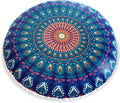 Mandala Life ART Bohemian Yoga Décor Floor Cushion Cover - Round Mediation Pillow Case - Hand Printed Organic Cotton Pouf (Pouf Cover 30", Blue Peacock)