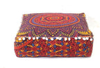 CRAFT KALA Large Hippie Mandala Meditation Floor Ottoman Pillow Cushion Pouf Cover Square Poufs Bohemian Circle Floor Cushion Case Outdoor Fireplace Yoga Living Room Decor Cover New Orange, 24" Square