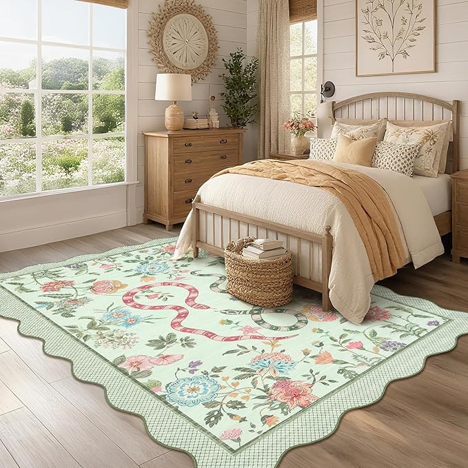 GarveeHome Washable 8x10 Rug for Bedroom Rugs Modern Area Rug Non-Slip Low Pile Dorm Home Carpet Stain-Resistant Flower Rug for Dining Room Kids Room Living Room