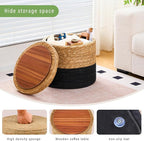 Wimarsbon Storage Pouf Ottoman, Hand Weaving Natural Straw Foot Stool, Bohemian Round Patio Ottomans, Rustic Lounge Pouffe, Outdoor Extra Seat for Garden