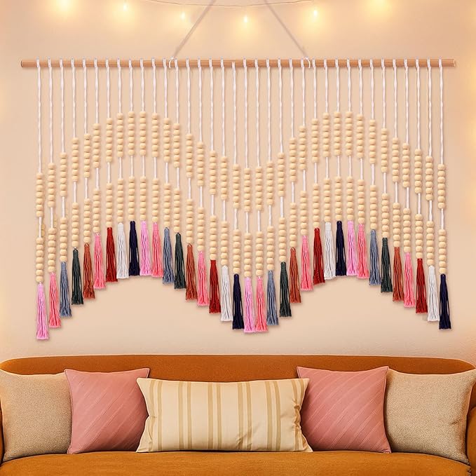 Tiamon Boho Wall Decor - 59'' W x 42'' L Macrame Wall Hanging Large Tapestry Art for Bathroom Farmhouse Bedroom Living Room Nursery Classroom Bohemian Natural Modern Rustic Style Decoration