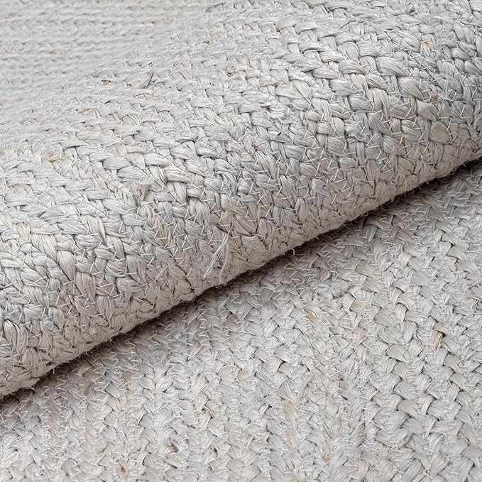 HOMEMONDE Handwoven Jute Area Rug - 3 feet Round Natural Yarn Loom Braided Rug - Eco-Friendly Boho Farmhouse Reversible Design for Bedroom, Living Room, and Kitchen (Off-White)